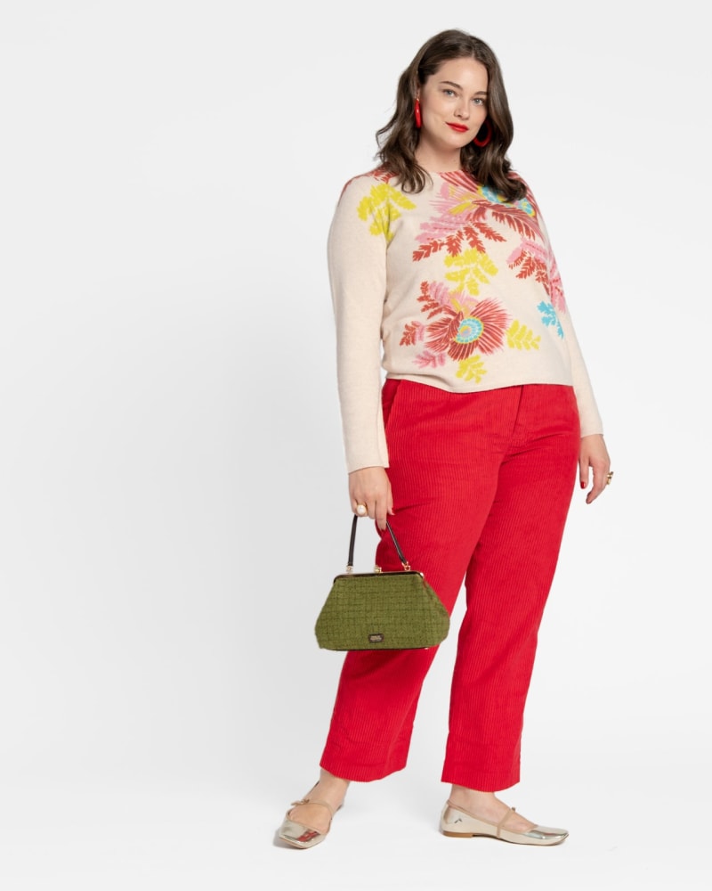 Front of a model wearing a size 12 Chloe Corduroy Pant Red in Red by Frances Valentine. | dia_product_style_image_id:242794
